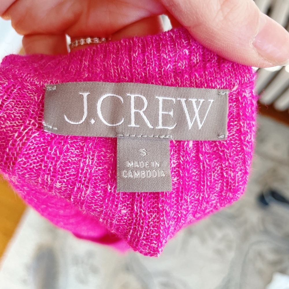 💗 J.Crew Merino Wool & Linen Ribbed Knit Top – Hot Pink, Size Small 💗 - Picture 3 of 7